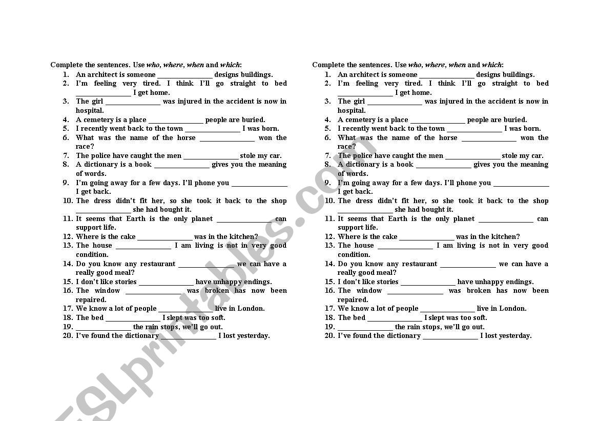 Relative pronouns worksheet