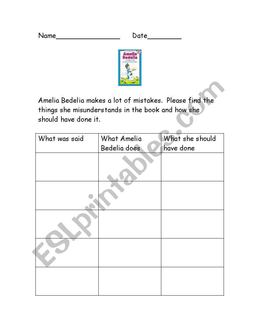 Amelia Bedelia worksheet