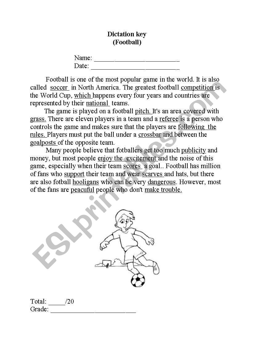 DICTATION FOOTBALL worksheet