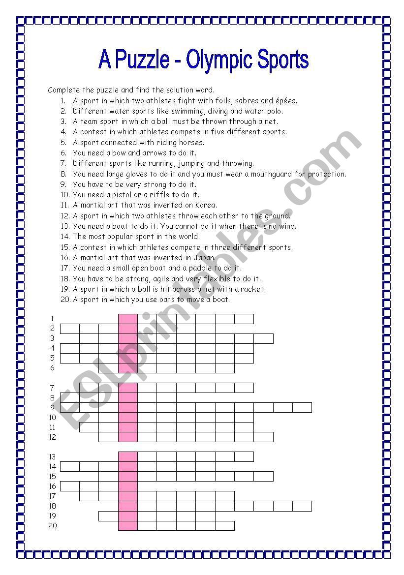 A Puzzle - Olympic Sports worksheet
