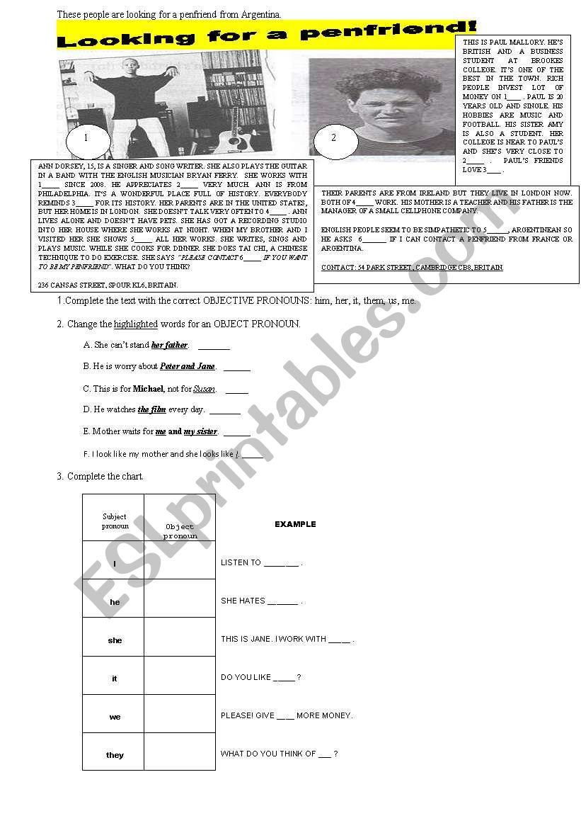 OBJET PRONOUNS worksheet