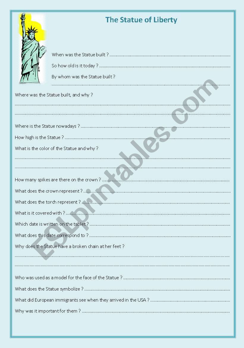 The Statue of Liberty worksheet