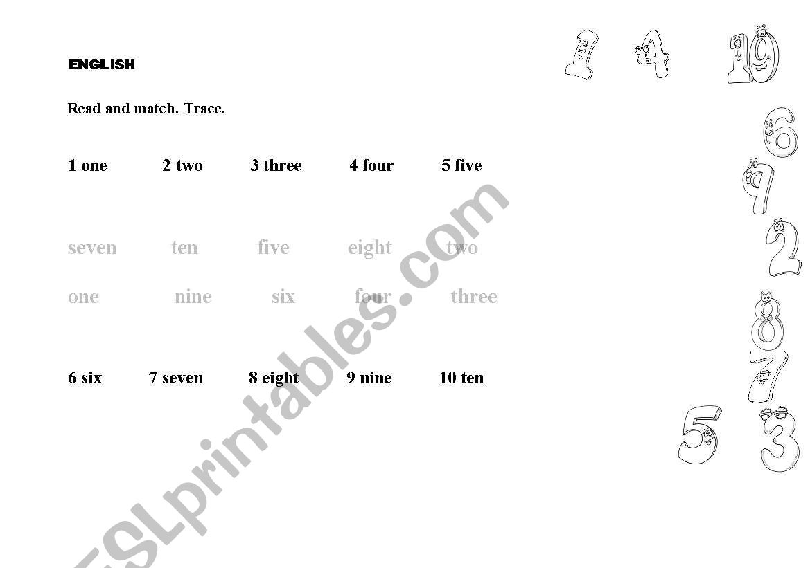 Numbers from 1 to 10 worksheet