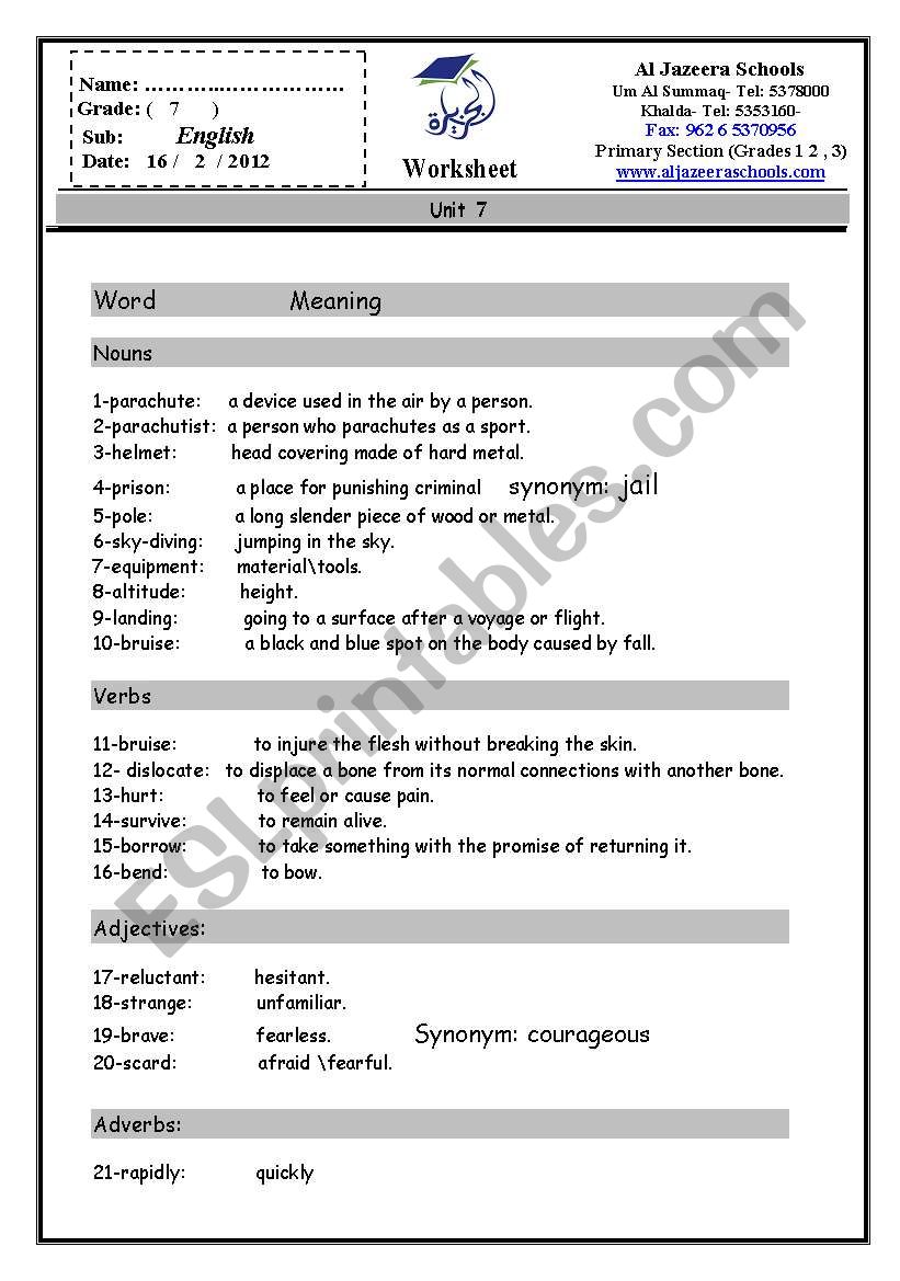 Words worksheet