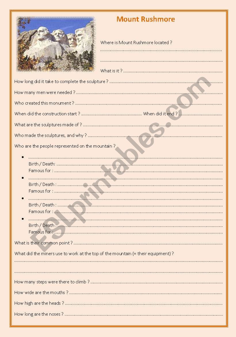 Mount Rushmore worksheet