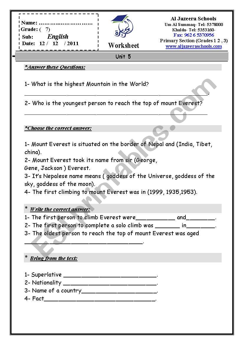 Tips of questions worksheet