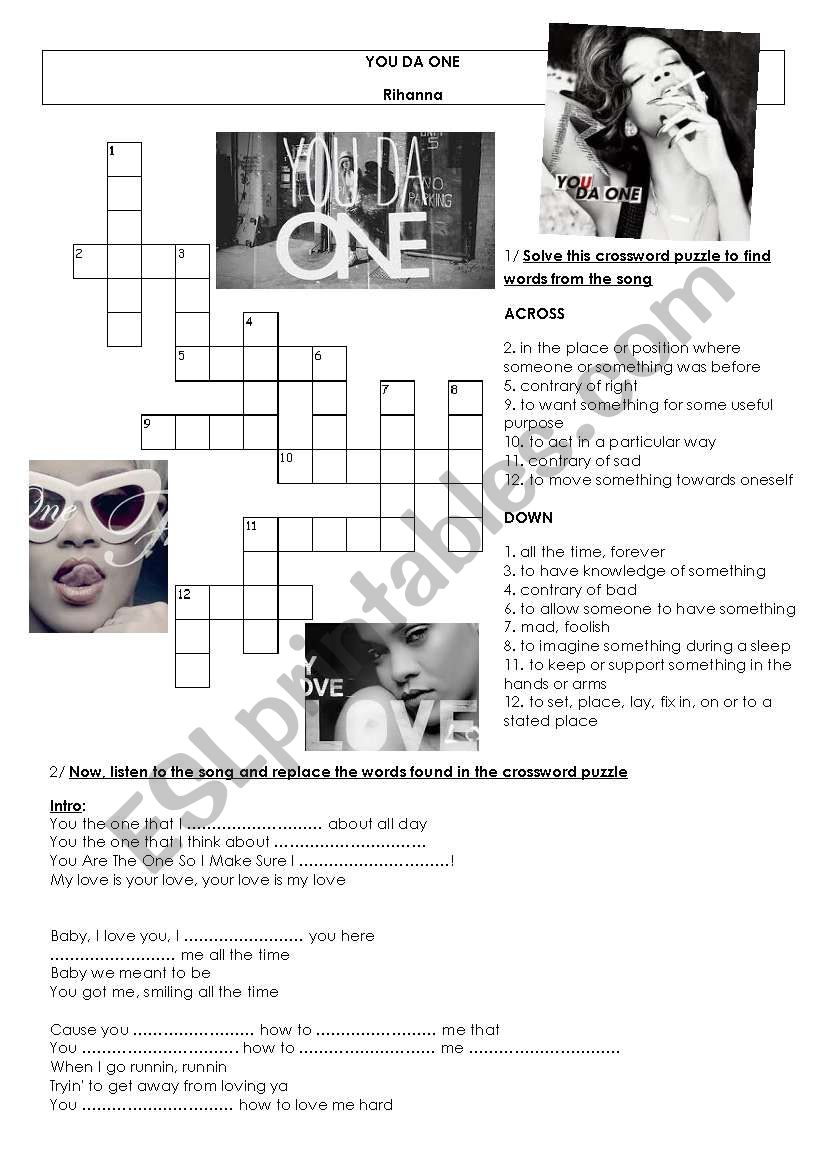 Rihanna - You Da One worksheet