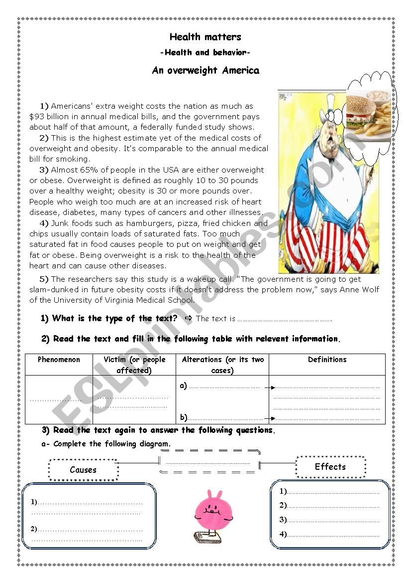 health and behaviour worksheet