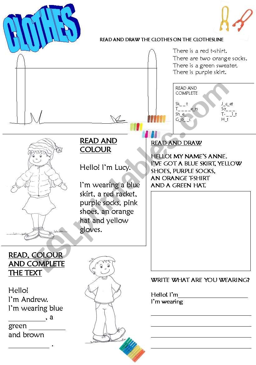 clothes - six mini reading tasks