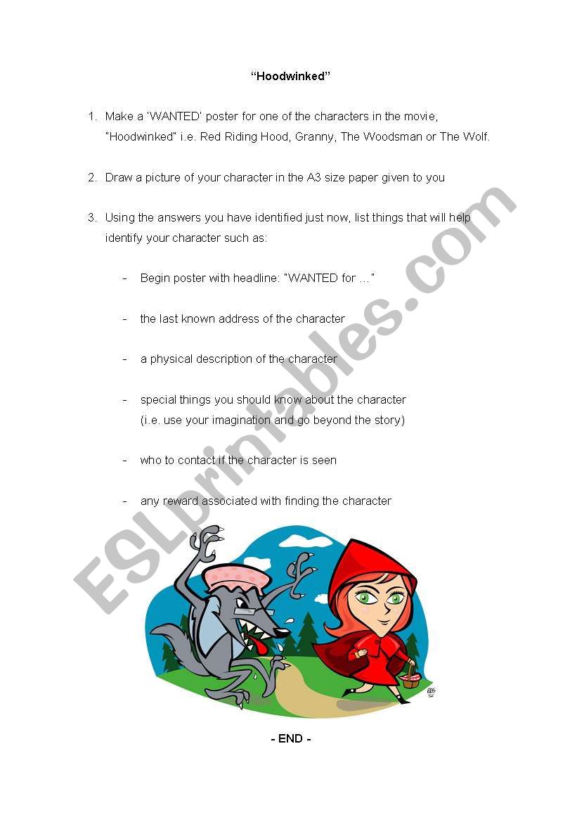 Hoodwinked - Wanted Posters worksheet