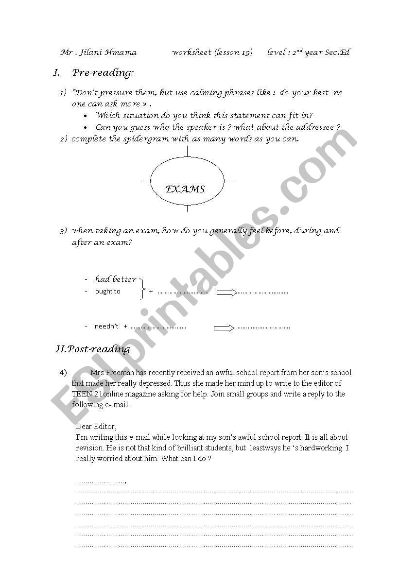 coping with exams worksheet