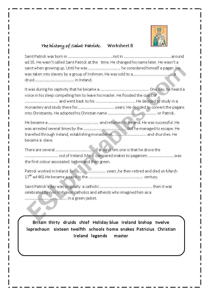 saint patrick  worksheet