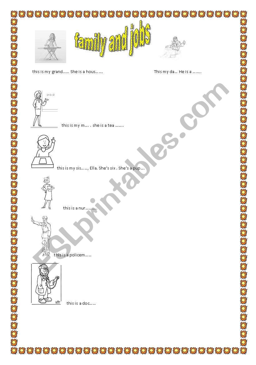 family and jobs  worksheet