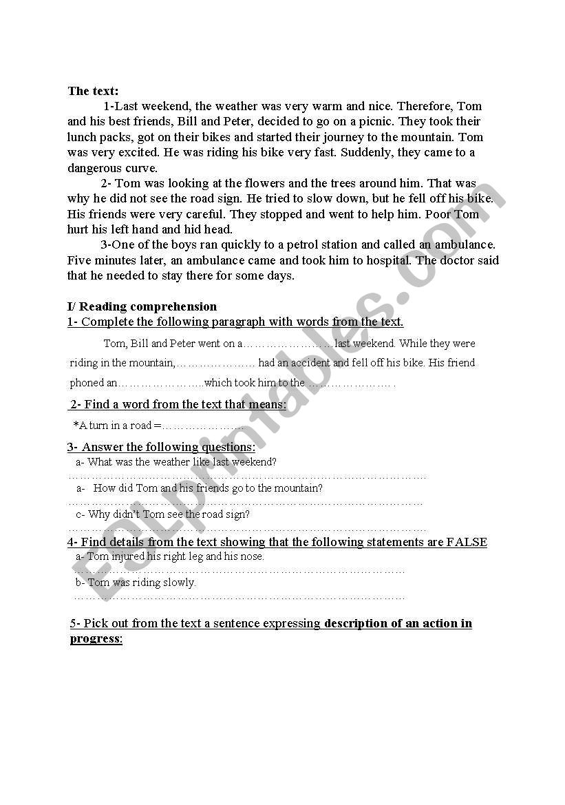 READING COMPREHENSION worksheet