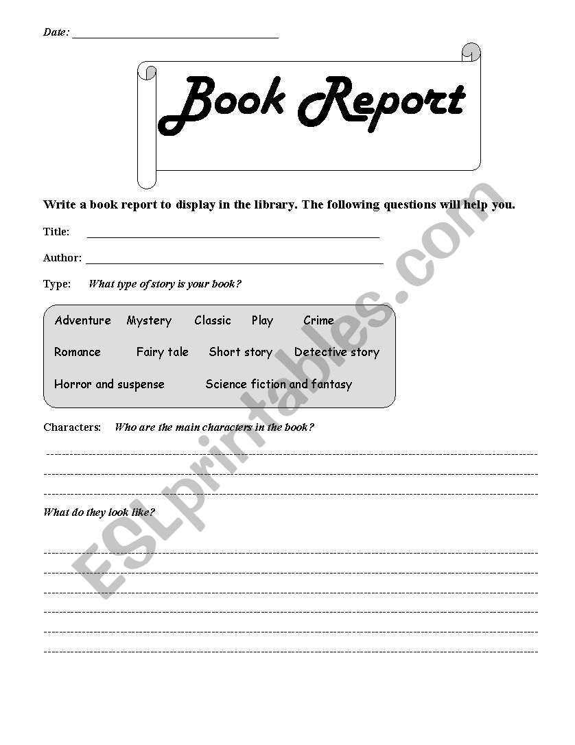 book report worksheet