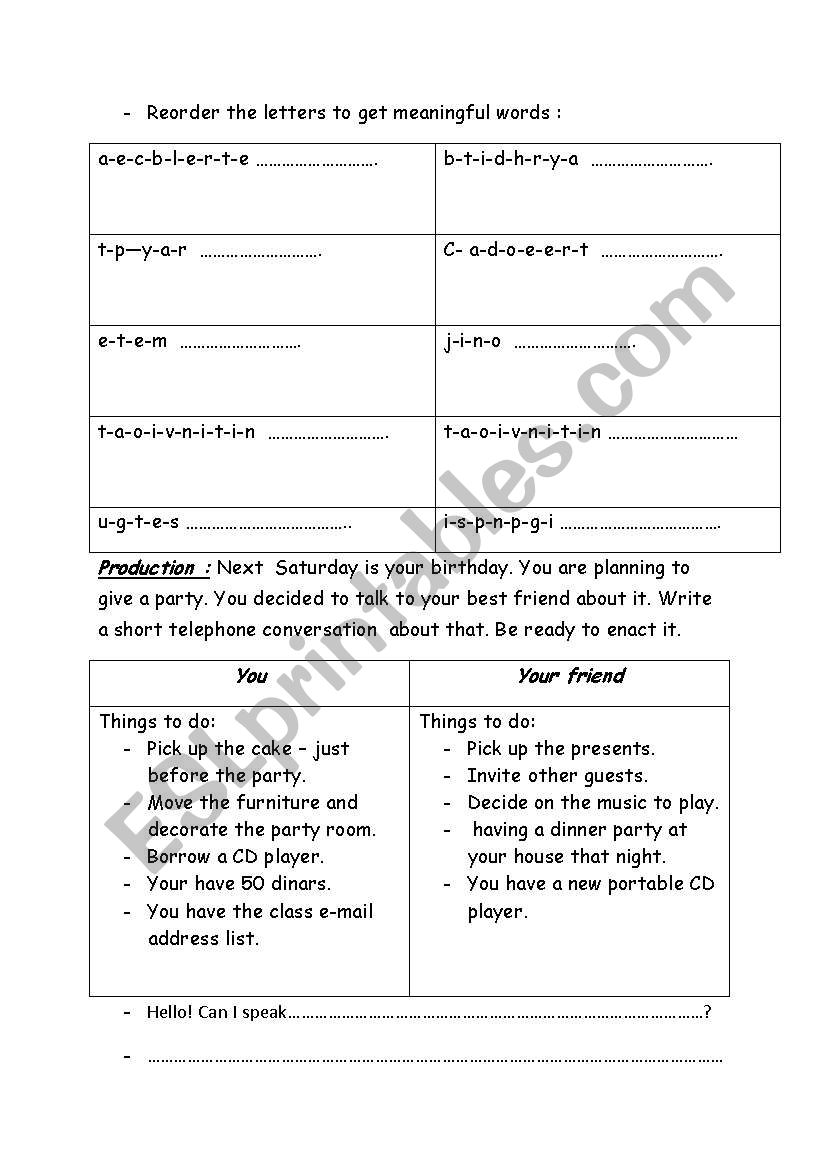 Birthday  8th form worksheet