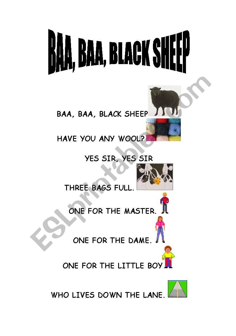 BAA BAA BLACK SHEEP worksheet