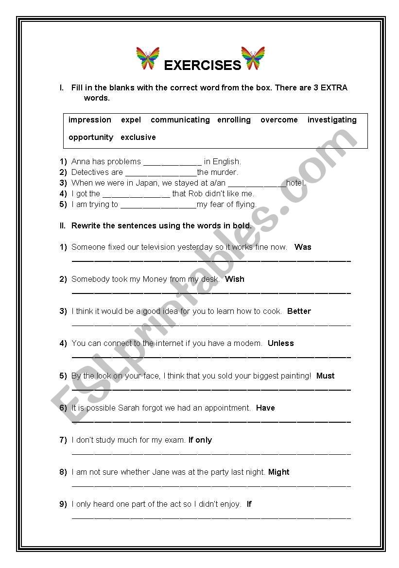 Exercises worksheet