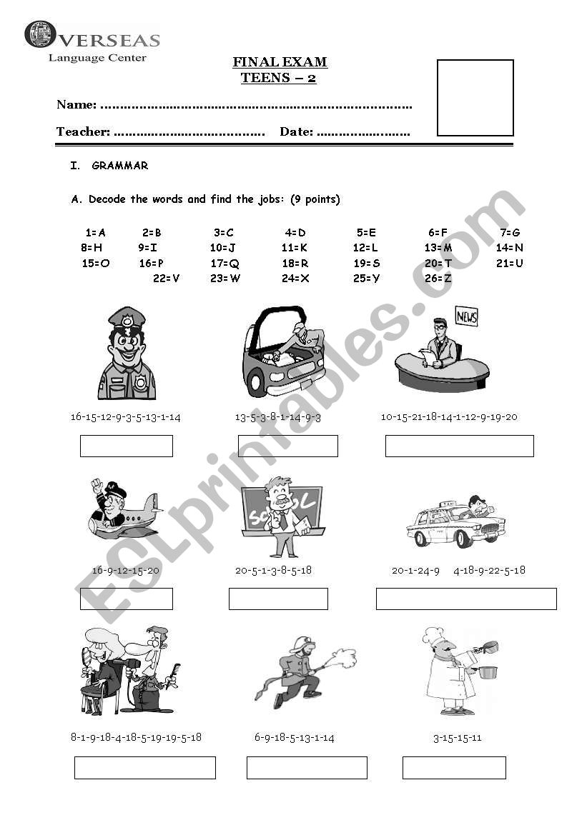 FINAL EXAM worksheet