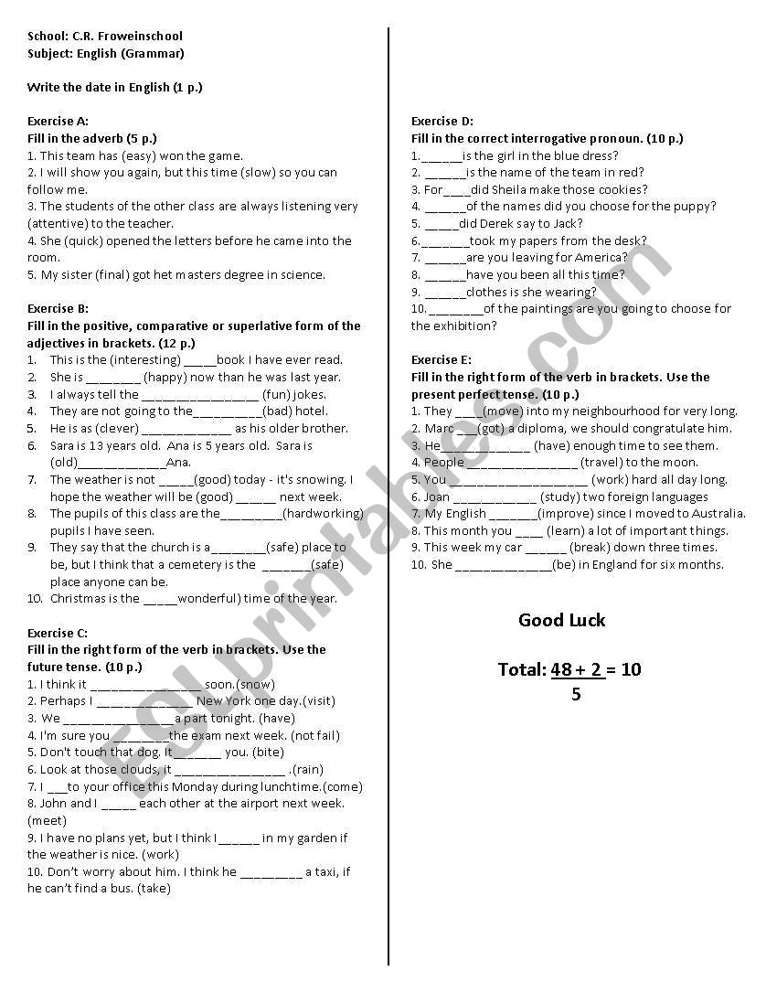 Grammar worksheet