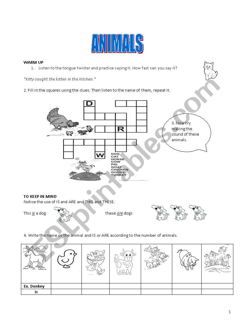 ANIMALS worksheet