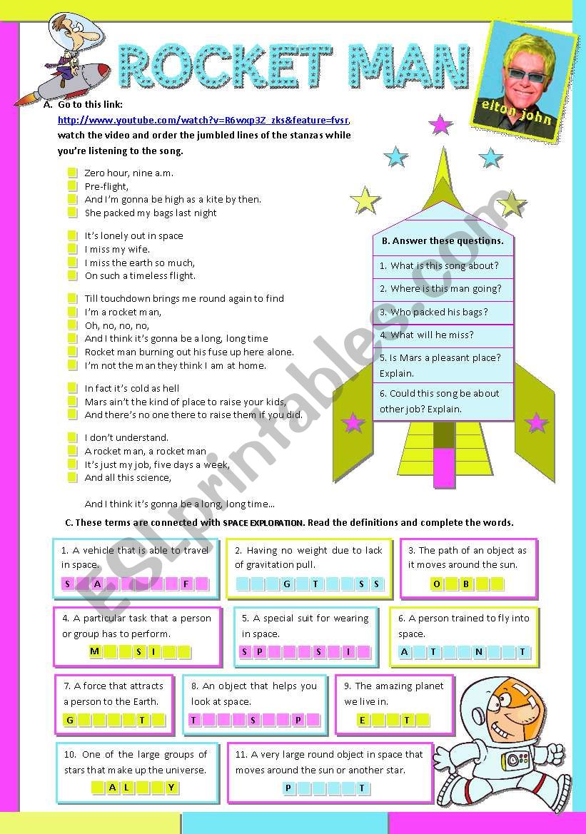 ROCKET MAN by Elton John worksheet