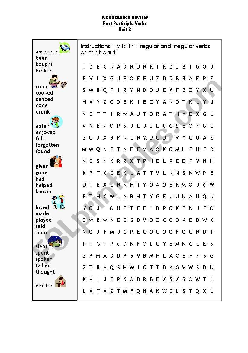 Wordsearch-Verbs in Past Participle