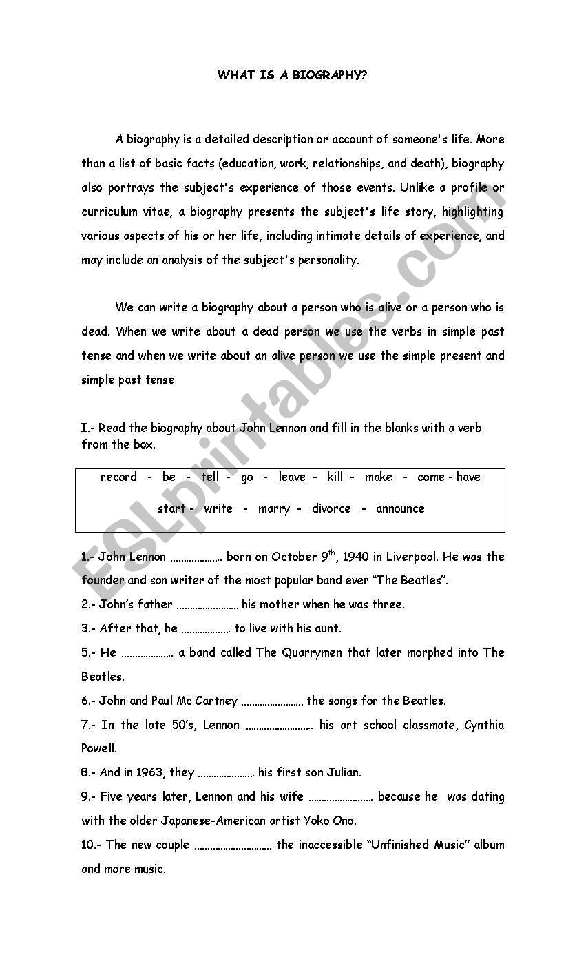 Biography Guide worksheet