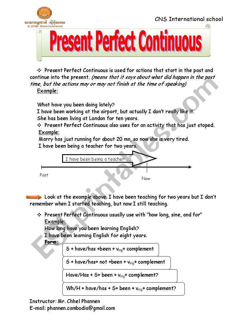 present perfect continuous worksheet