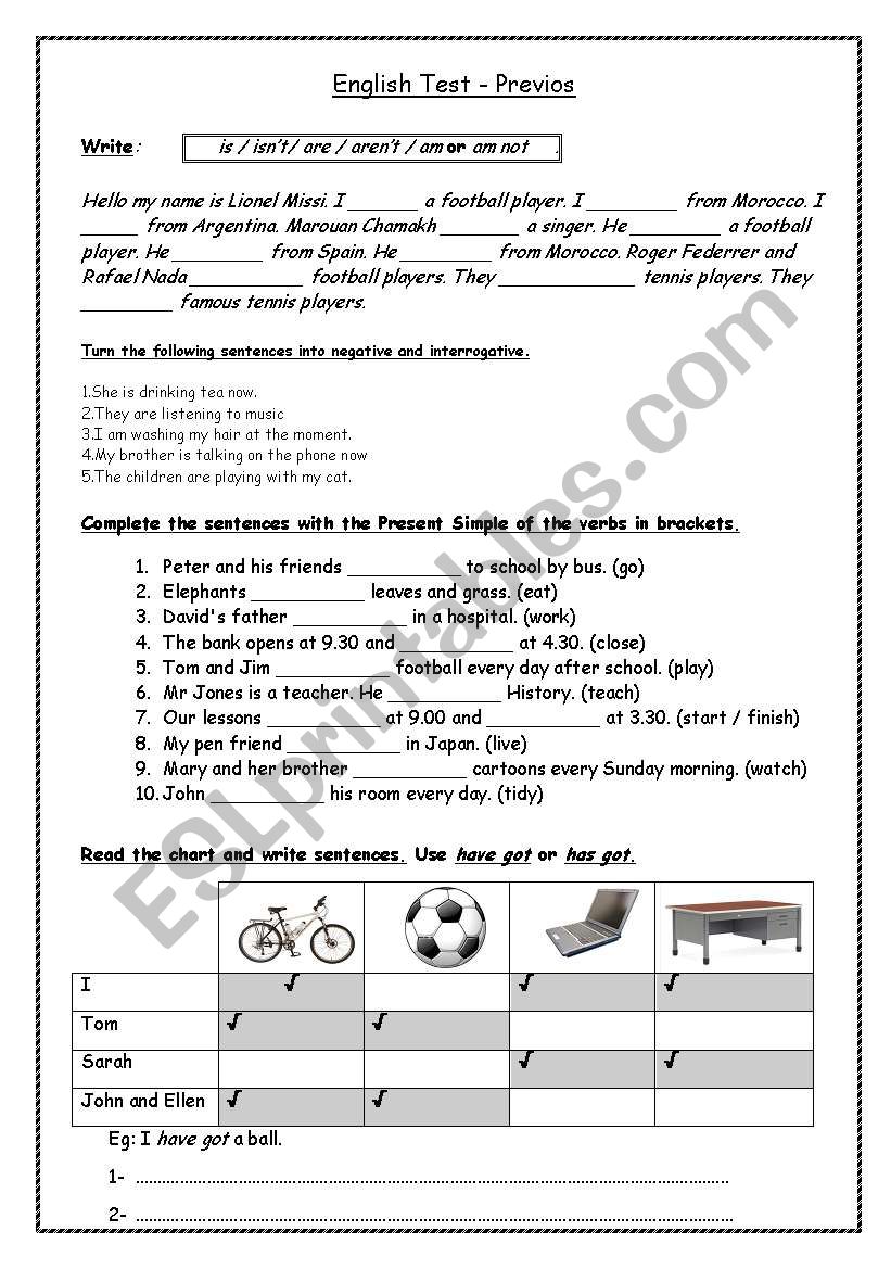 Final test for adults worksheet