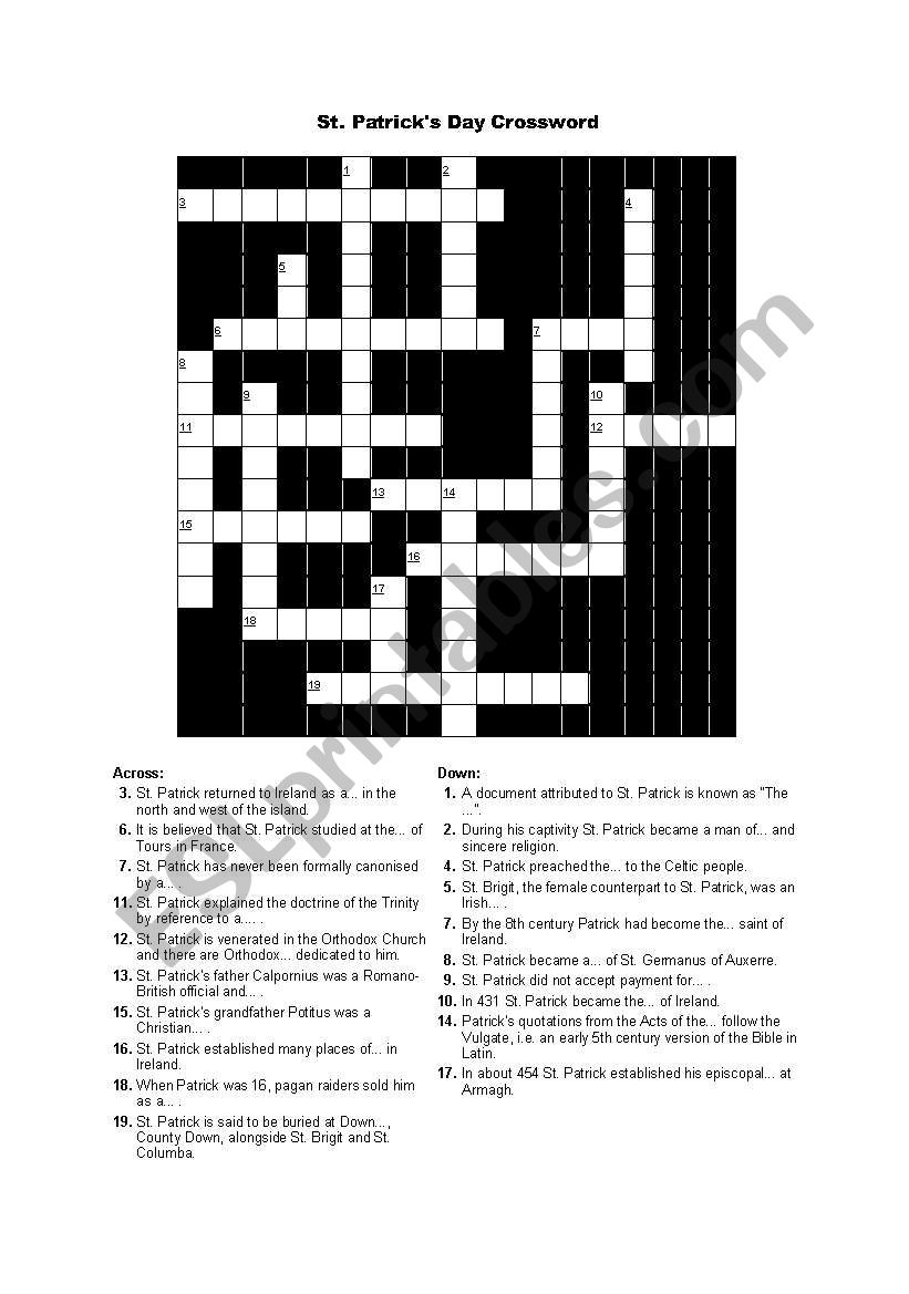 St. Patricks Day Crossword worksheet
