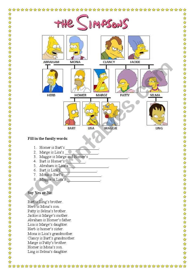 The Simpsons family worksheet