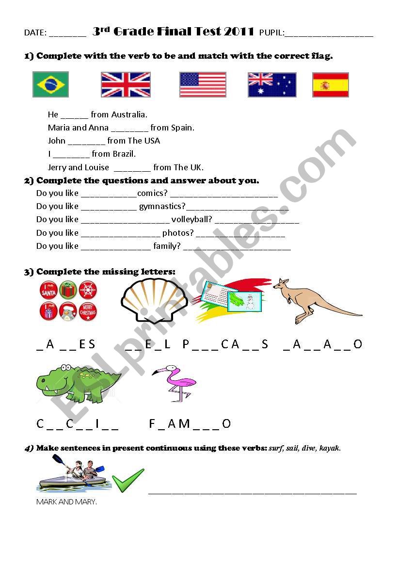 Final test (3rd Grade) worksheet