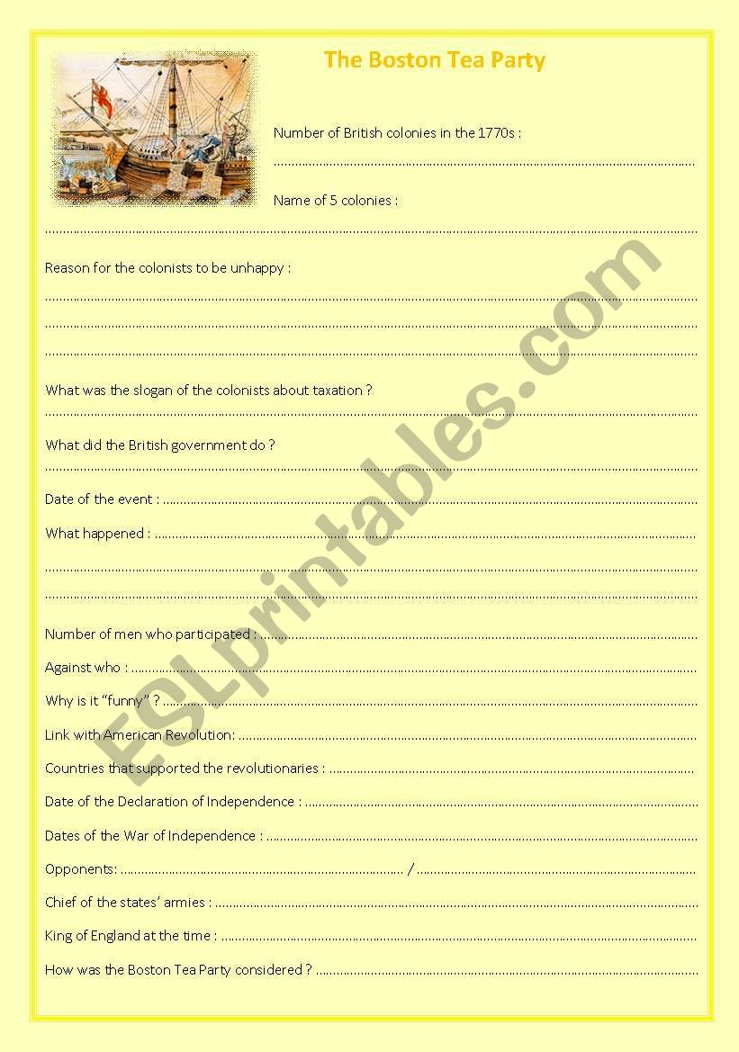 The Boston Tea Party worksheet