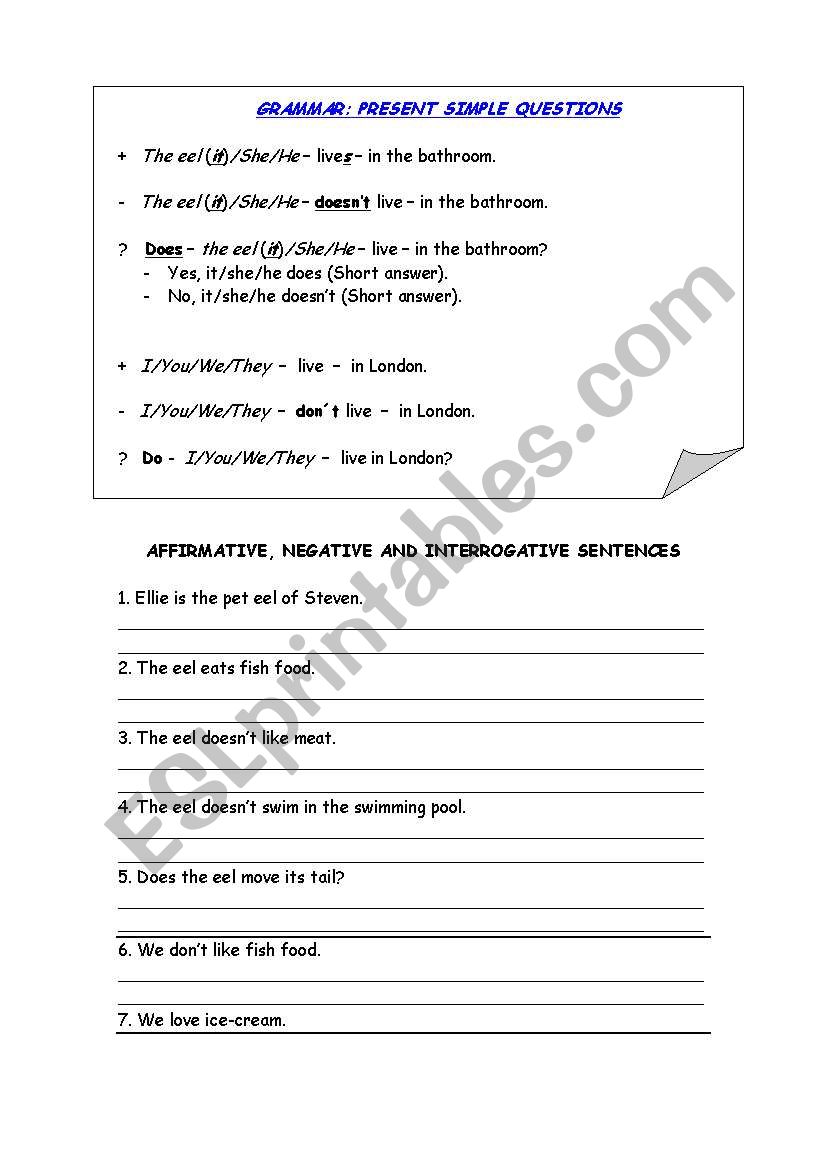 Present simple sentences worksheet