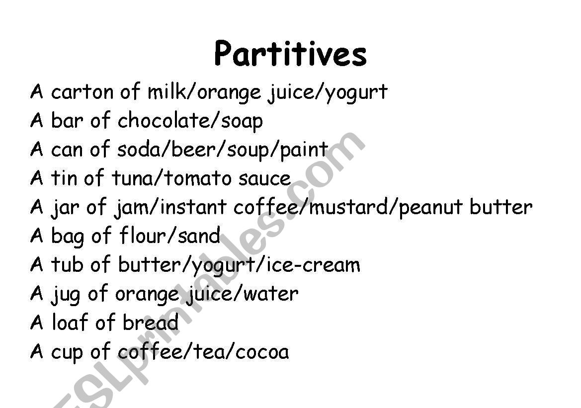 Partitives worksheet