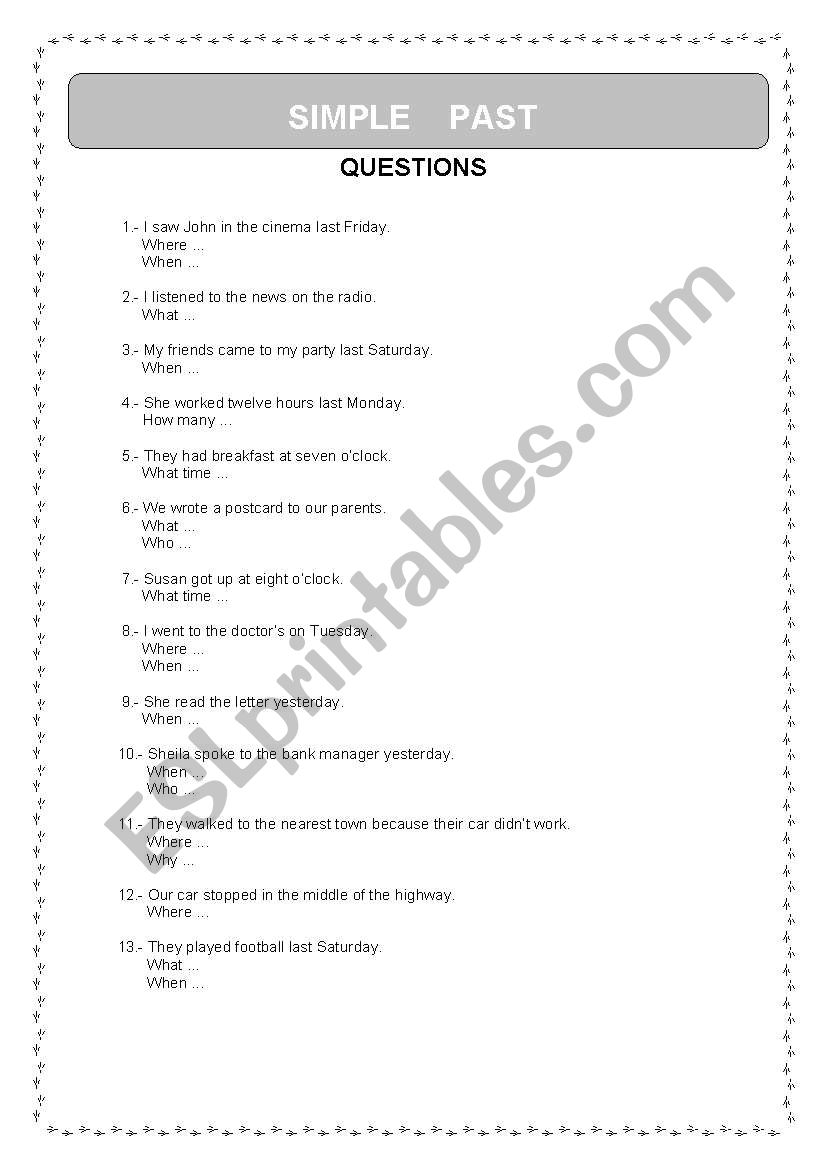Pst Simple (Questions) worksheet