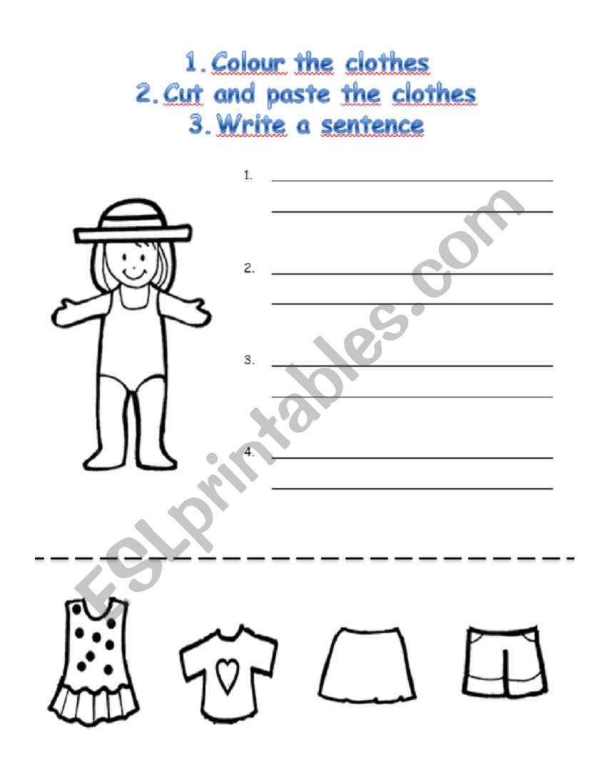 clothes colouring pasting worksheet