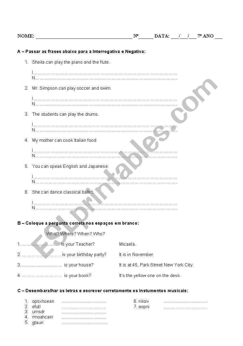 Verb can and can not worksheet