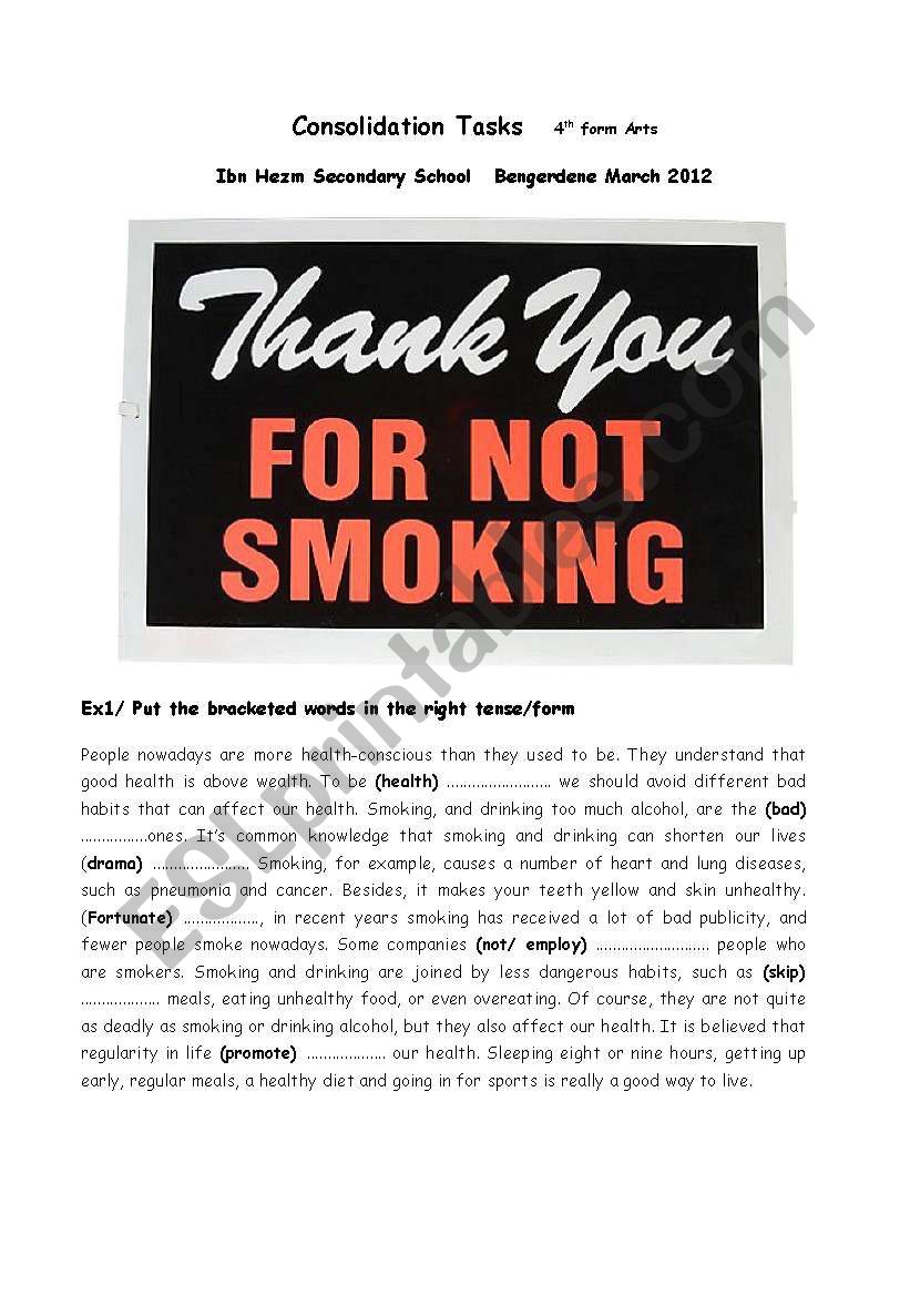 Please Quit Smoking (4th form Tasks) 2012