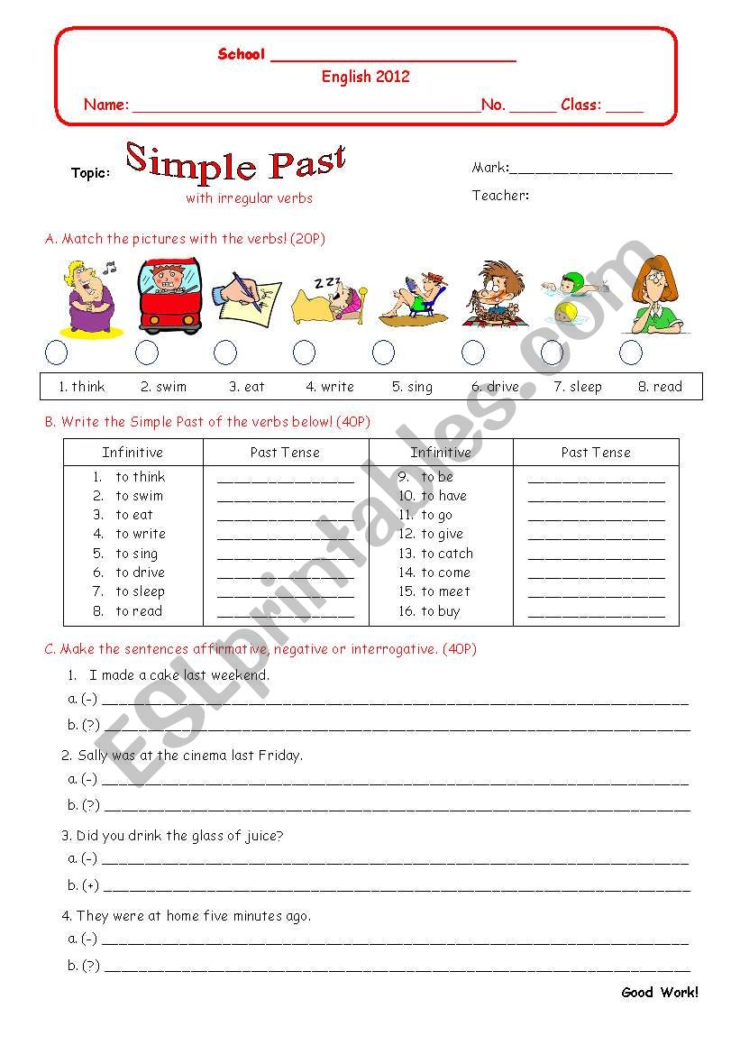 S.Past of irregular verbs worksheet