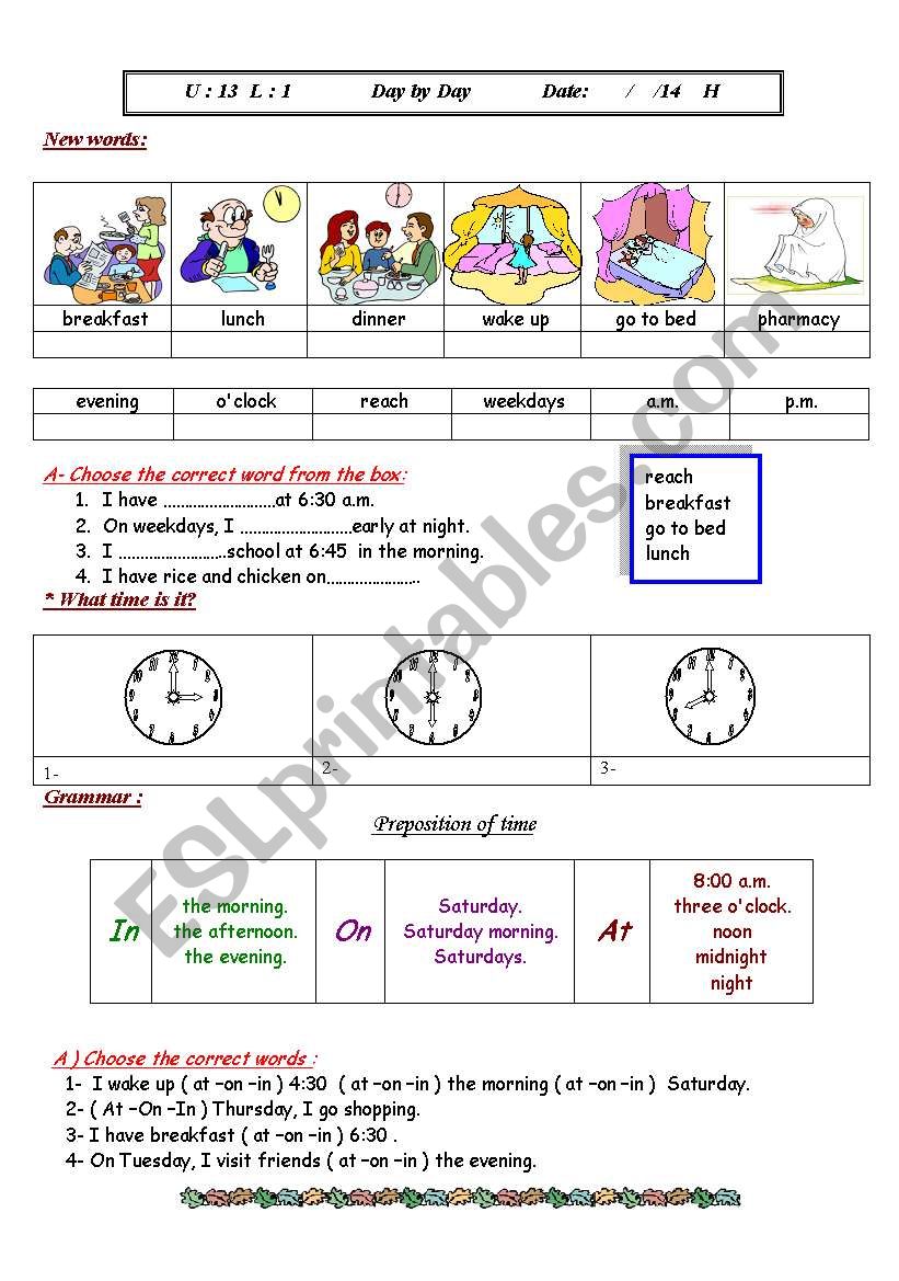 Day by Day worksheet