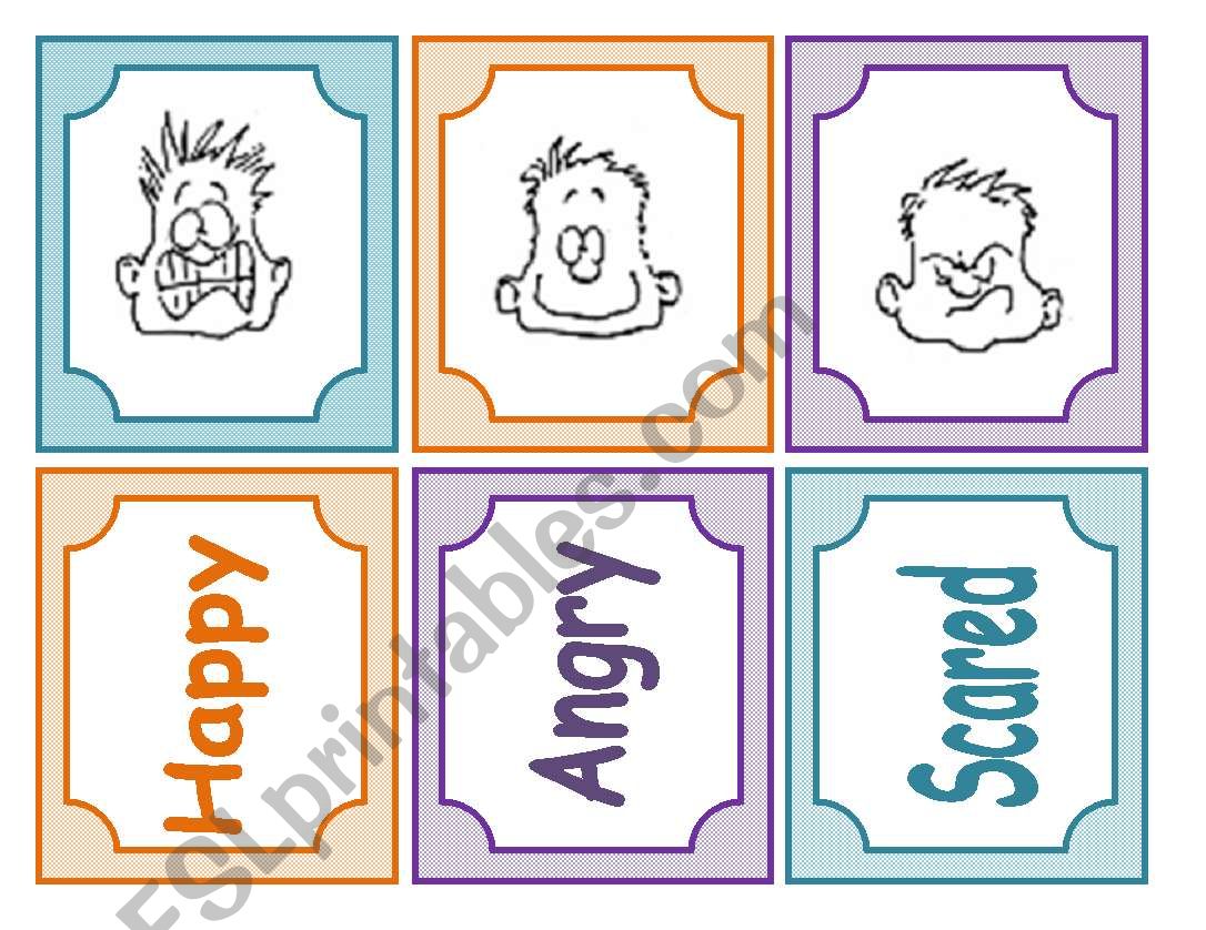 Memory game about feelings worksheet