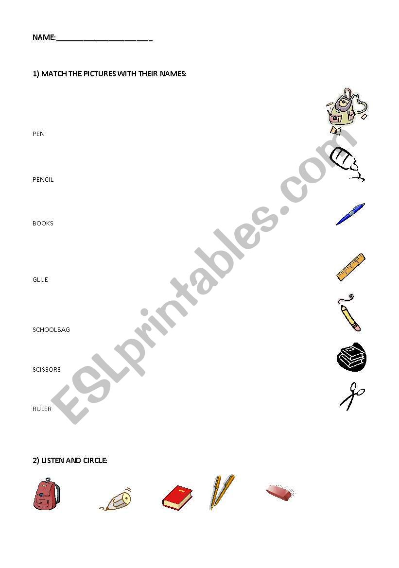 School Objects  worksheet