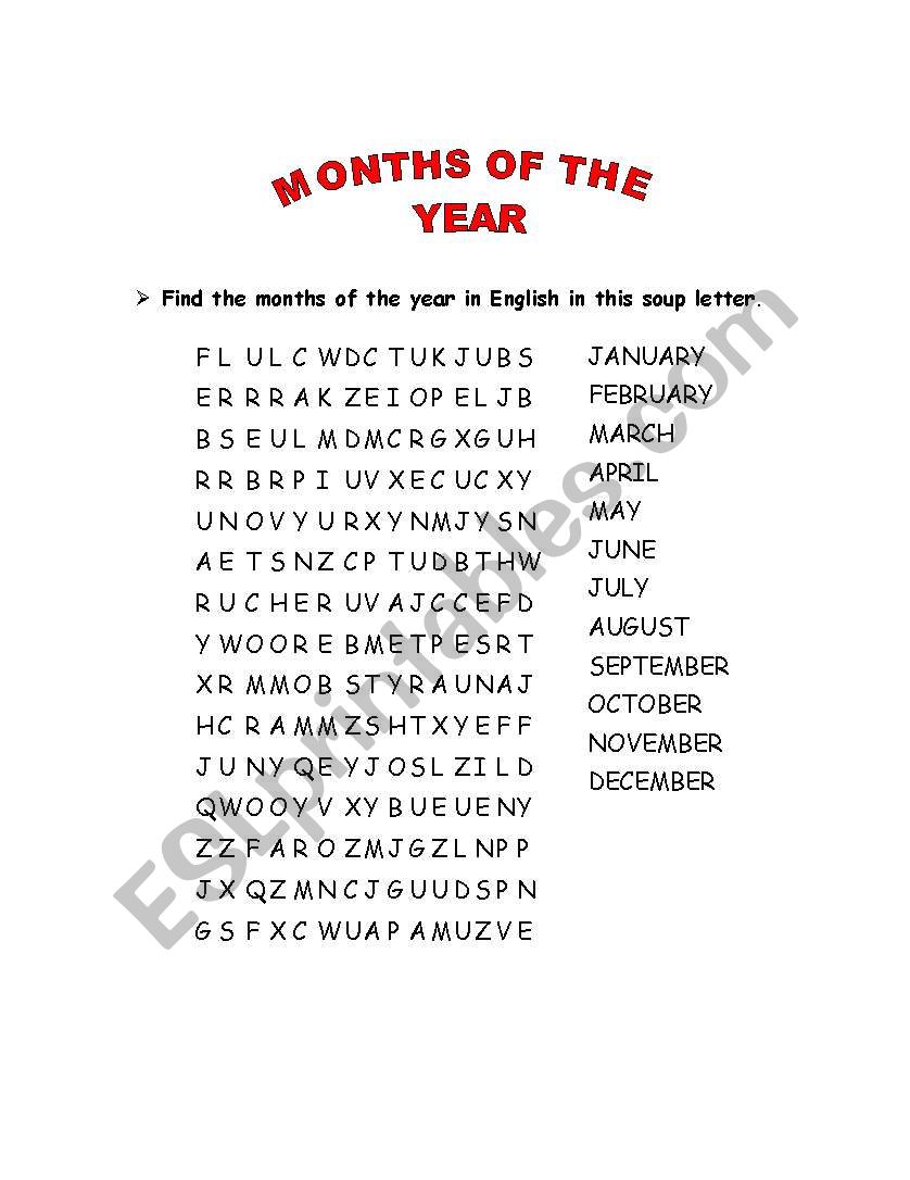 MONTHS OF THE YEAR worksheet