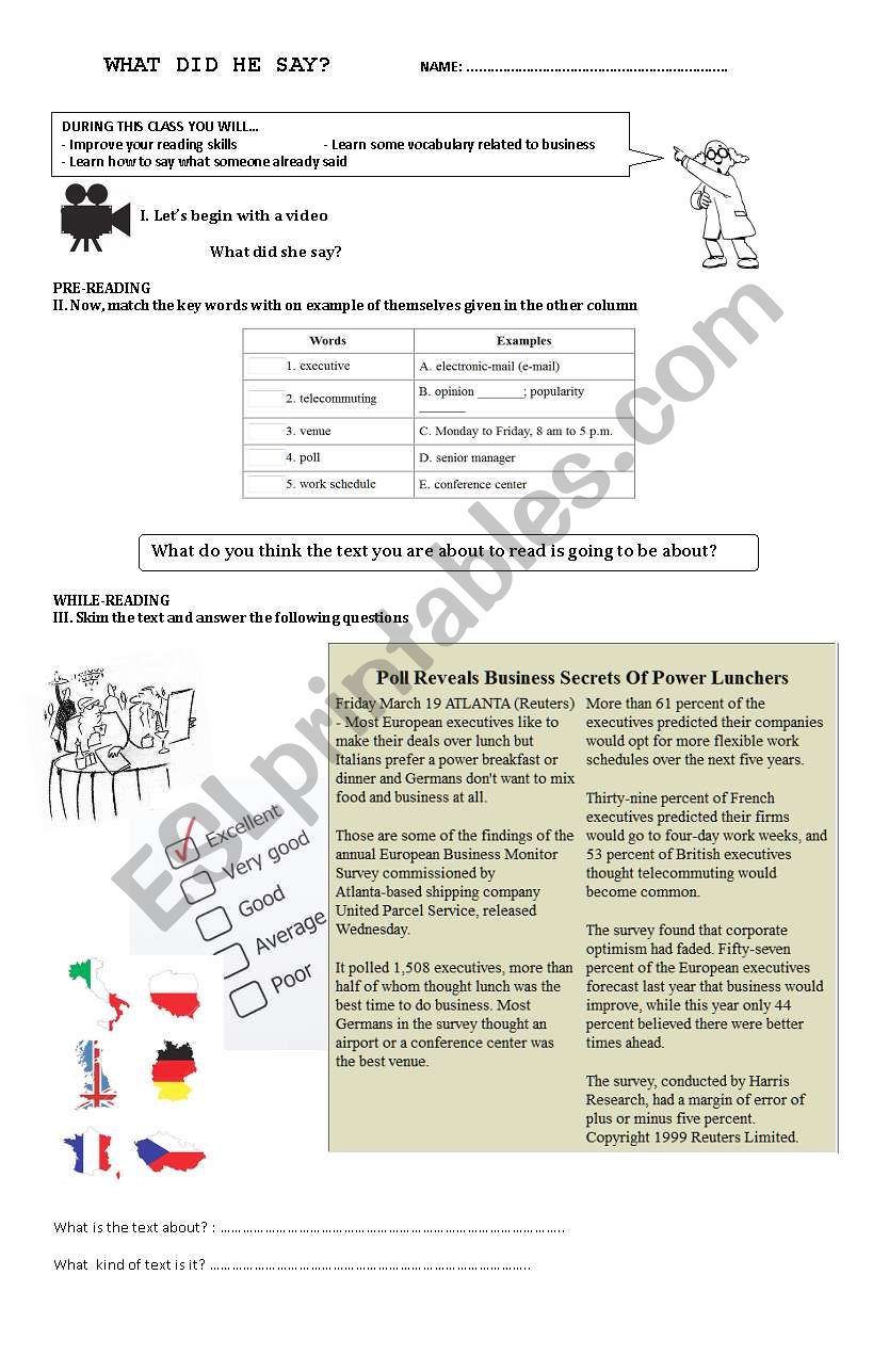 Reported Speech - Reading Comprehension