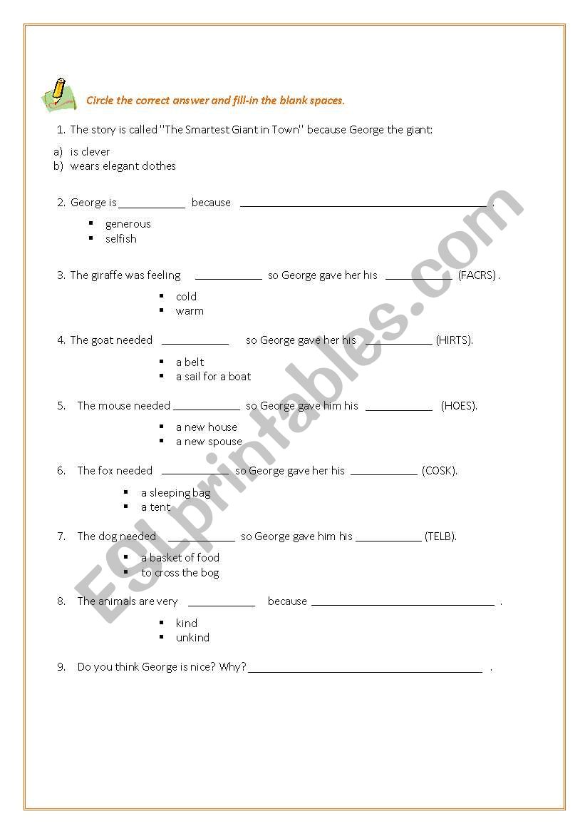 The Smartest Giant worksheet