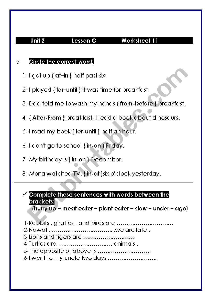 prepositions worksheet