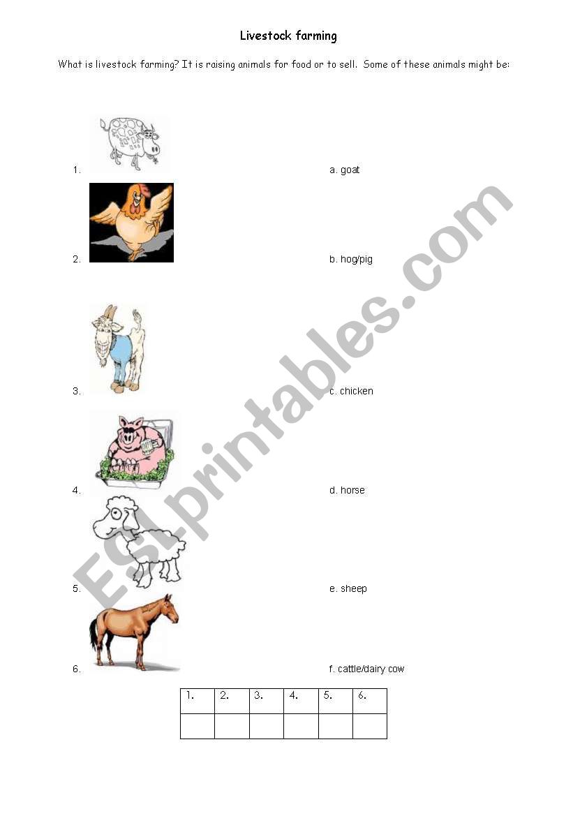 Livestock farming worksheet