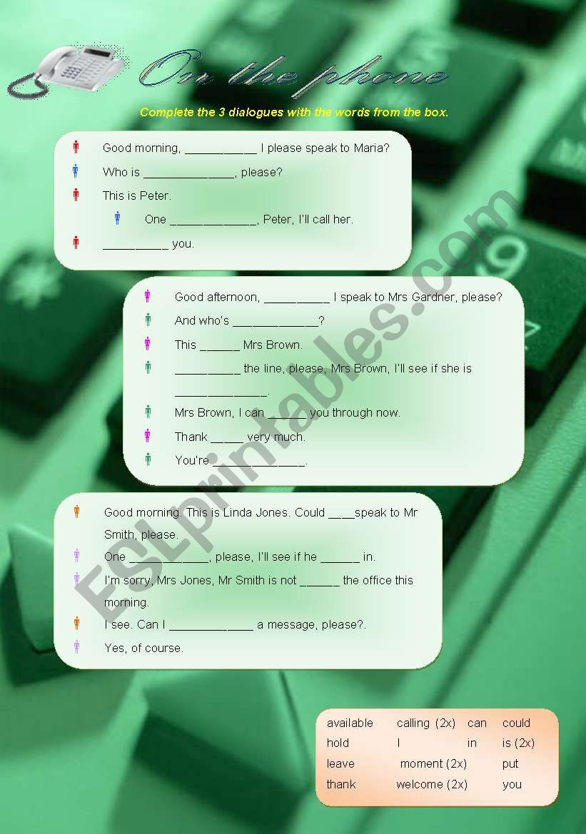 On the phone worksheet